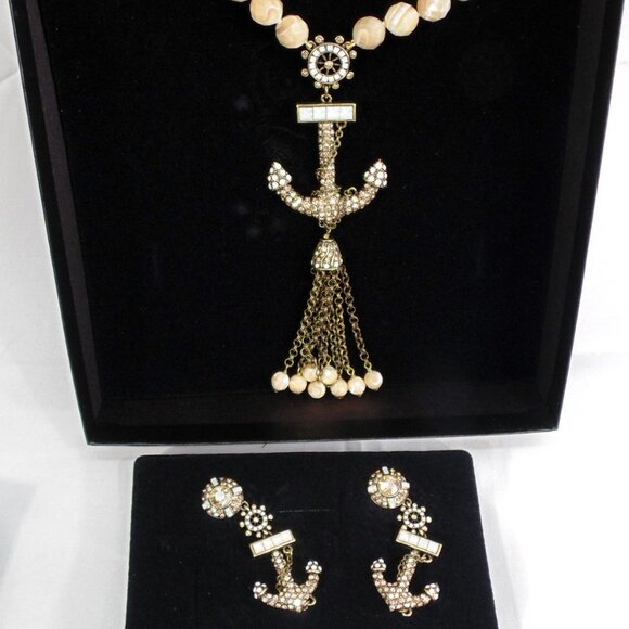 New Rare Heidi Daus Go Overboard Anchor Necklace & Earrings Set w/Box Nautical - Picture 2 of 4